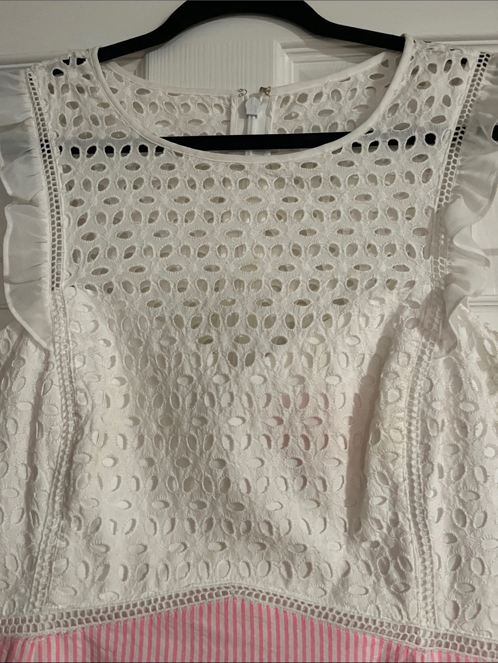 Lilly Pulitzer White Eyelet Bodice Pink Seersucker Skirt women’s Dress. - Picture 2 of 10